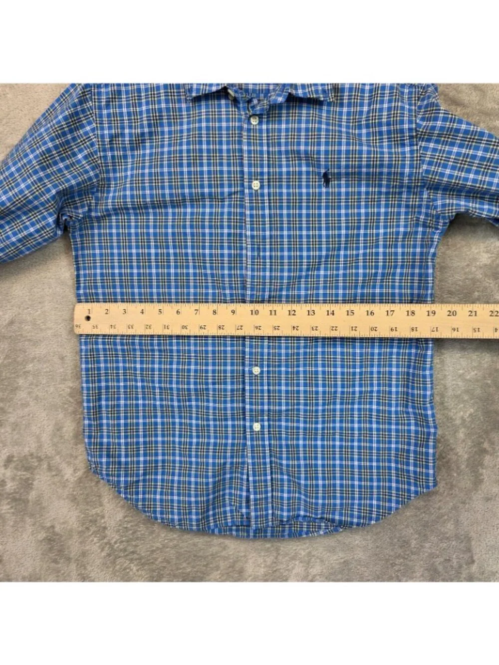 Ralph Lauren Shirt Boys Large 16/18 Blue Plaid Long Sleeve Button Up Casual